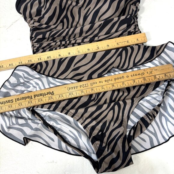 Alisha Levine Swim dress Tan Blk Zebra Stripe A-Line Skirt Size 8 - Picture 14 of 14